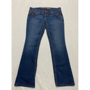 Express Jeans Women's 12 Blue Decorative Stitching Embroidered Flap Pockets